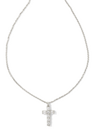 Gracie Rhodium Plated Cross Short Pendant Necklace with White Crystal by Kendra Scott