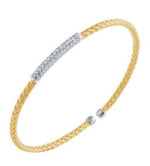 SS Yellow Gold & Rhodium Plated 3mm Mesh Cuff with CZ