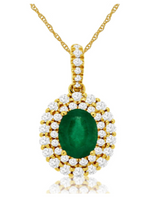 14K Yellow Gold 0.70ct Emerald & 0.39cttw Diamond Pendant Necklace