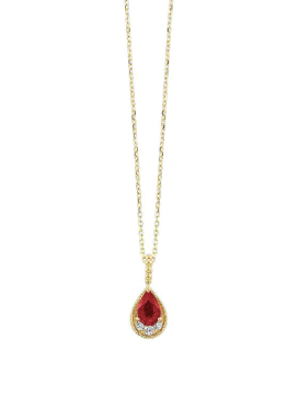 14K Yellow Gold 0.50cttw Ruby & 0.05cttw Diamond Pendant Necklace