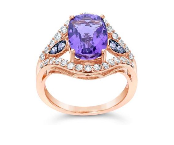 14K Strawberry Gold 2.60ct Grape Amethyst & 0.69cttw Nude & Choc Diamond Ring by LeVian