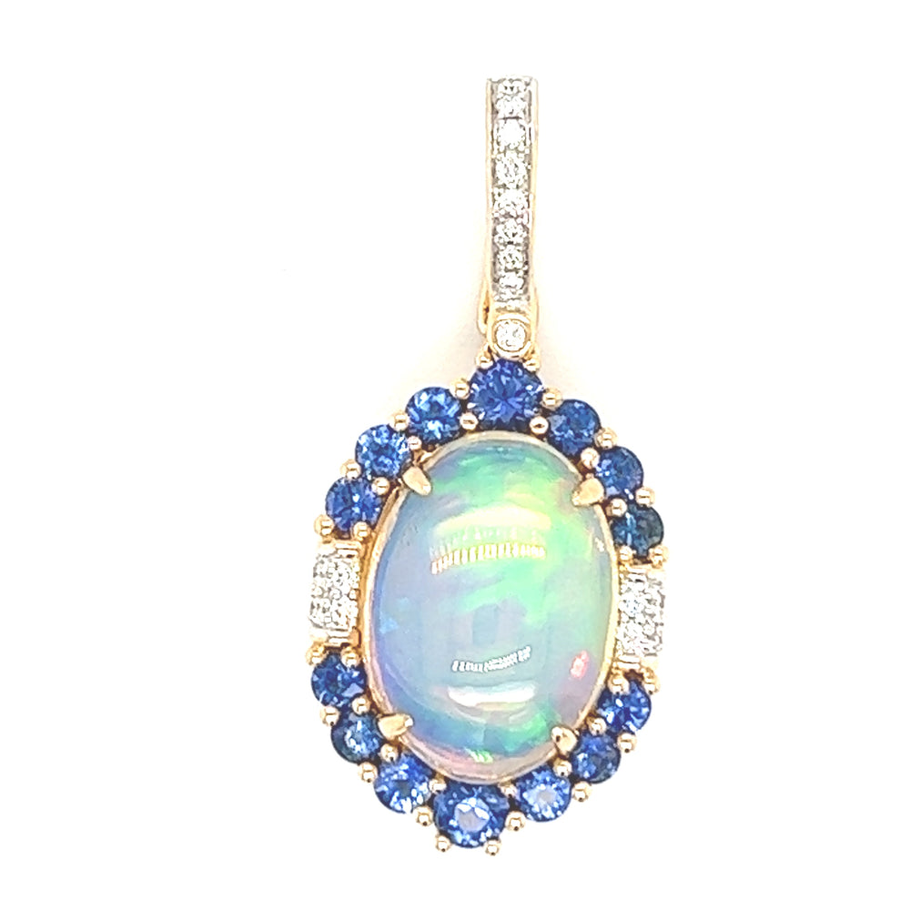 14K Yellow Gold Opal and Blue Sapphires Pendant by Bellarri