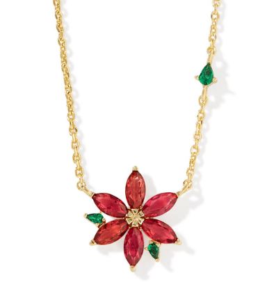 Poinsettia Gold Plated Red Mix Short Pendant Necklace by Kendra Scott