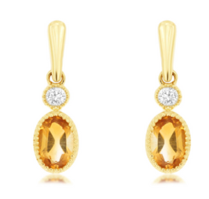 14K Yellow Gold 0.25cttw Citrine & 0.05cttw Diamond Earrings by RJM