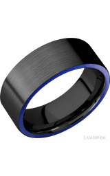 8 mm wide/Flat/Zirconium band with two 1 mm Side inlays of Lapis.