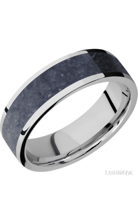 7 mm wide/Flat/Cobalt Chrome band with one 5 mm Centered inlay of Sodalite.