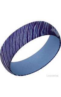 7 mm wide Domed Titanium Damascus band featuring a Crushed Orchid sleeve.