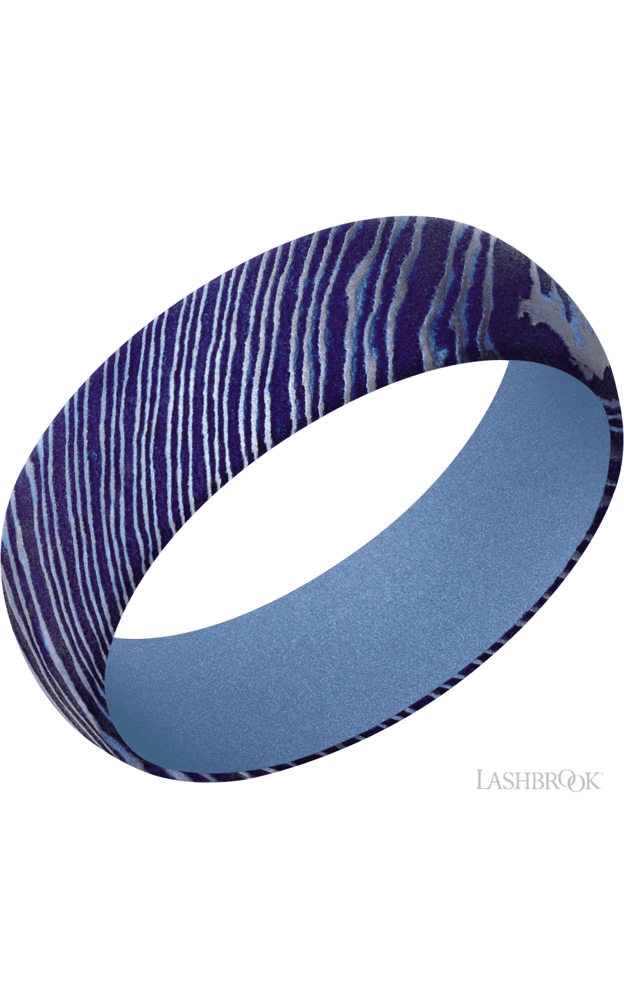 7 mm wide Domed Titanium Damascus band featuring a Crushed Orchid sleeve.