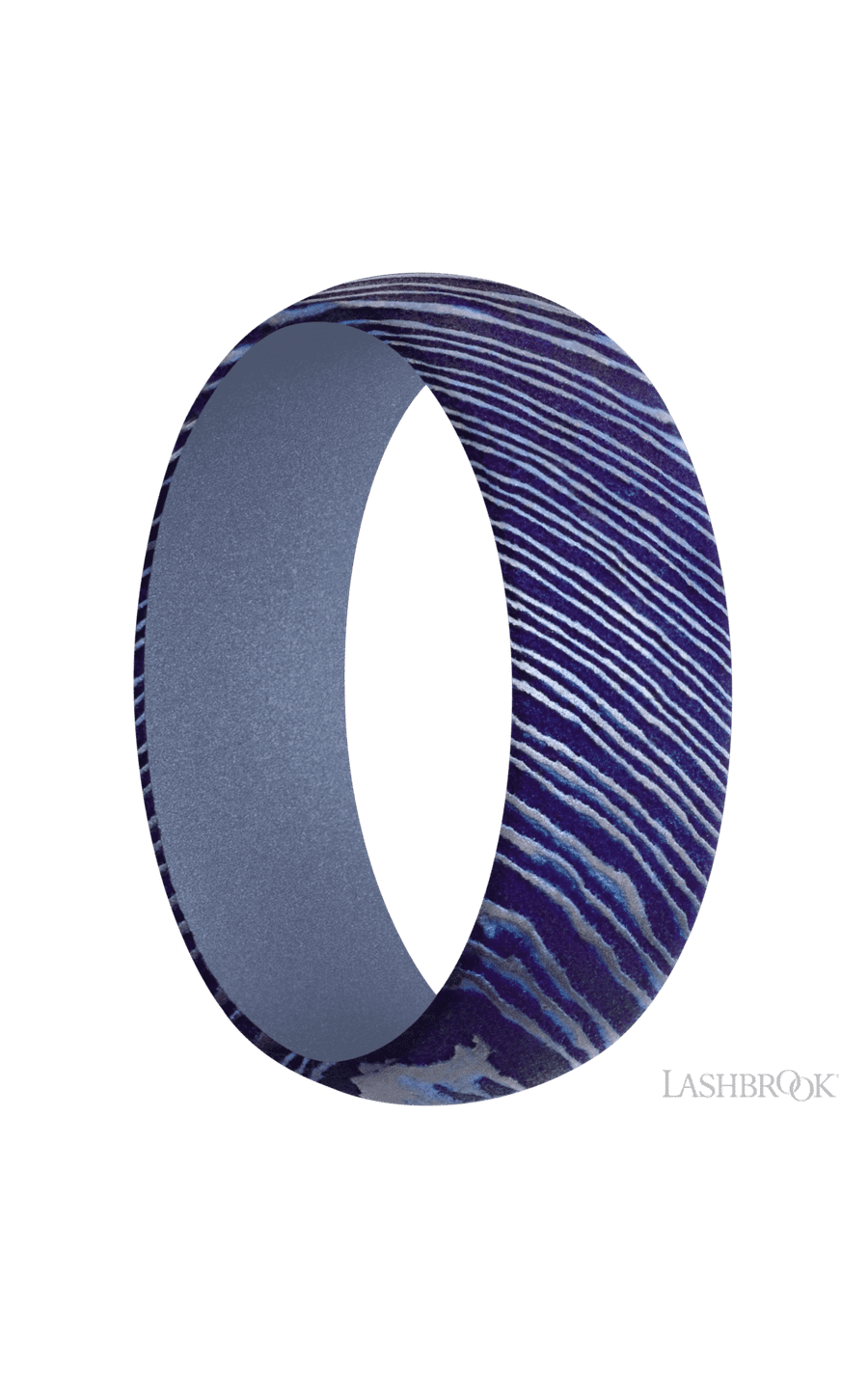 7 mm wide Domed Titanium Damascus band featuring a Crushed Orchid sleeve.