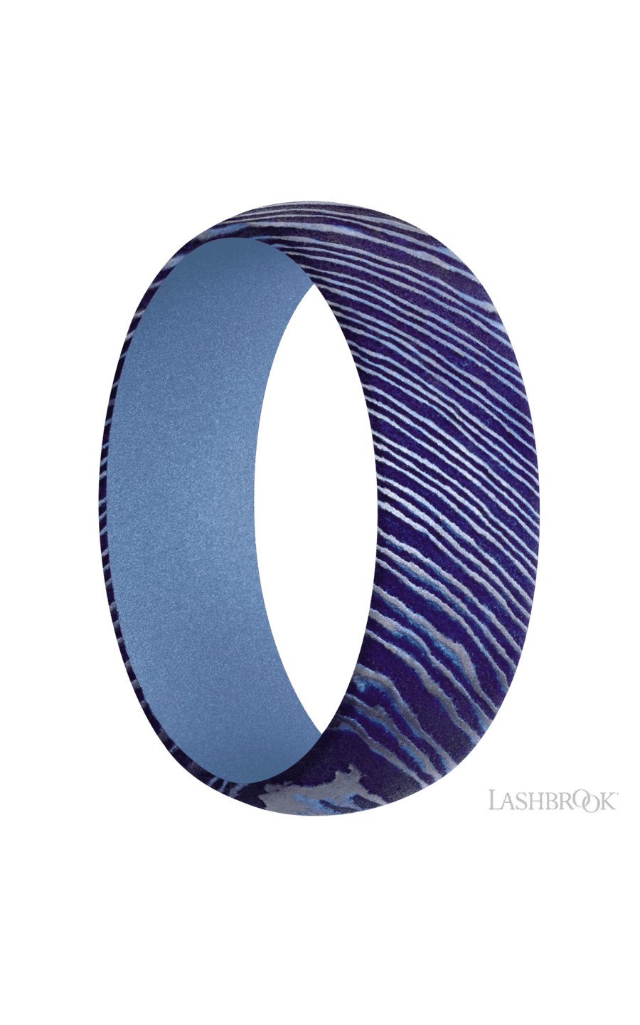 7 mm wide Domed Titanium Damascus band featuring a Crushed Orchid sleeve.
