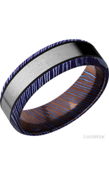 7 mm wide/Beveled/Titanium Damascus band with one 4 mm Centered inlay of Titanium.