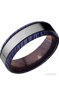 7 mm wide/Beveled/Titanium Damascus band with one 4 mm Centered inlay of Titanium.