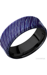 8 mm wide Beveled Titanium Damascus band featuring a Zirconium sleeve.