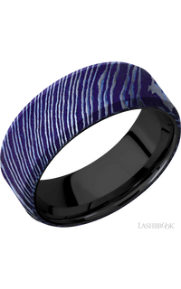 8 mm wide Beveled Titanium Damascus band featuring a Zirconium sleeve.