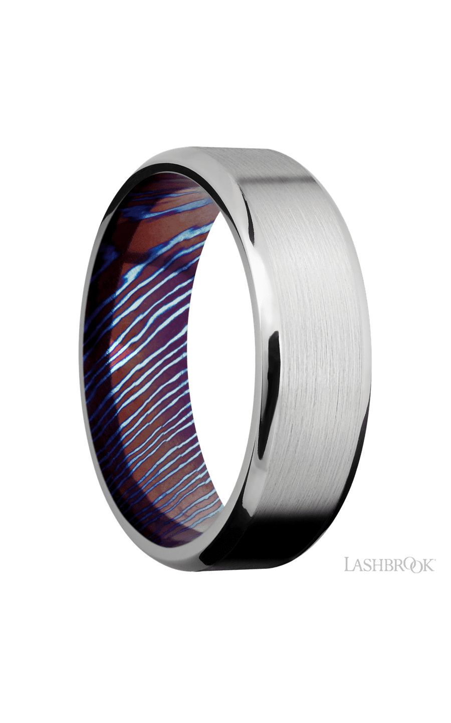 7 mm wide Beveled Cobalt Chrome band featuring a Titanium Damascus