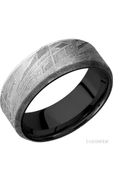 8 mm wide Beveled Meteorite band featuring a Zirconium sleeve.