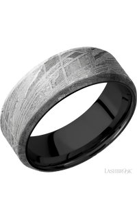 8 mm wide Beveled Meteorite band featuring a Zirconium sleeve.