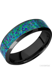 7 mm wide/High Bevel/Zirconium band with one 4 mm Centered inlay of Green Opal.