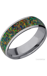 7 mm wide/Domed/Tantalum band with one 5 mm Centered inlay of Black Opal.