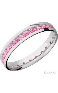 4 mm wide/Domed/Cobalt Chrome band with an Eternity arrangement of .07 carat Round Lab Dark Pink Diamond stones in a Channel setting.