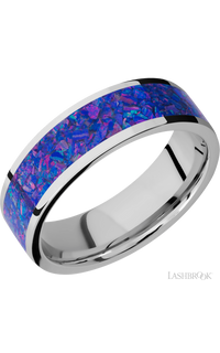 7 mm wide/Flat/Cobalt Chrome band with one 5 mm Centered inlay of Purple Opal.