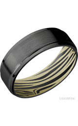 7 mm wide Flat Grooved Edges Zirconium band featuring a Bright Nickel sleeve.