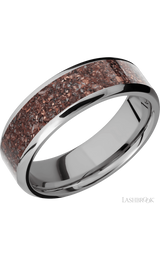 7 mm wide/Beveled/Titanium band with one 5 mm Centered inlay of Dinosaur Bone Mixed.