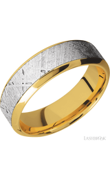 7 mm wide/High Bevel/18K Yellow Gold band with one 4 mm Centered inlay of Meteorite.