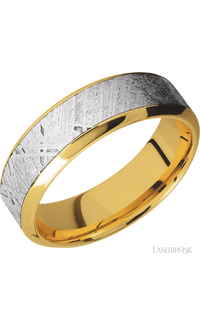 7 mm wide/High Bevel/18K Yellow Gold band with one 4 mm Centered inlay of Meteorite.