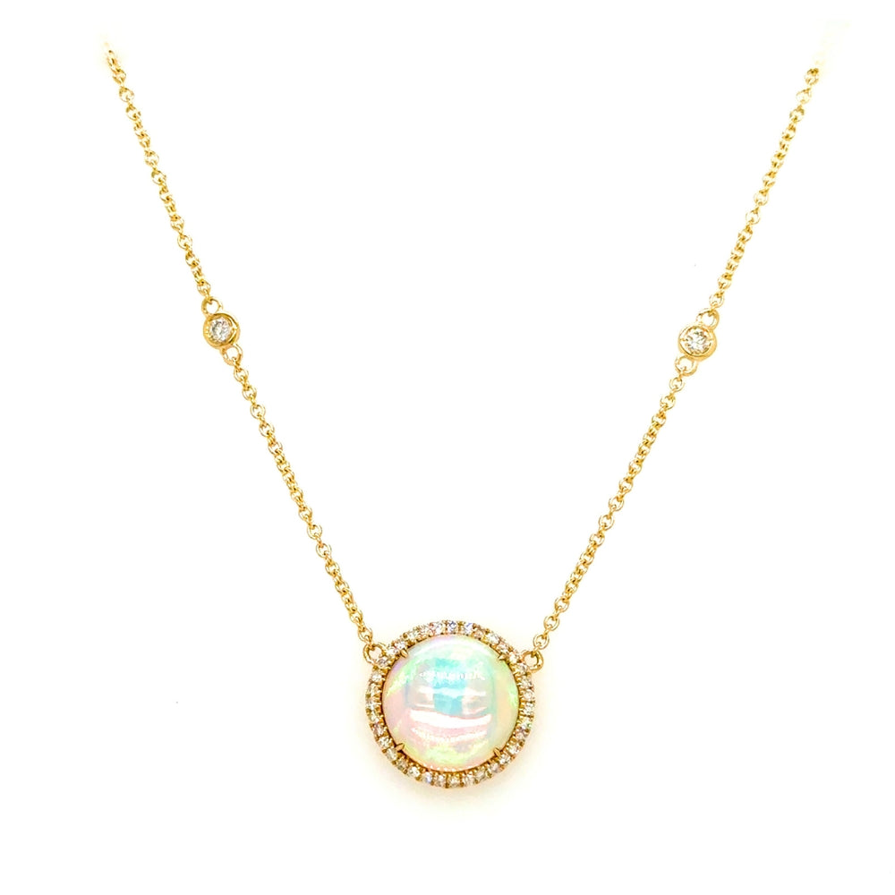 14K Yellow Gold 1.54ct Opal & 0.18cttw Diamond Necklace