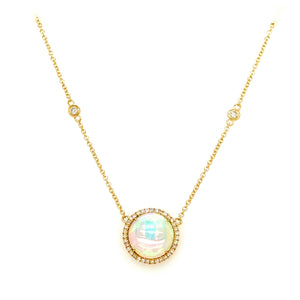 14K Yellow Gold 1.54ct Opal & 0.18cttw Diamond Necklace