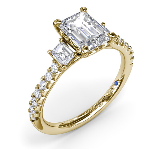 Yellow Gold Diamond Enchanted 3 Stone Emerald Cut Ring by Fana