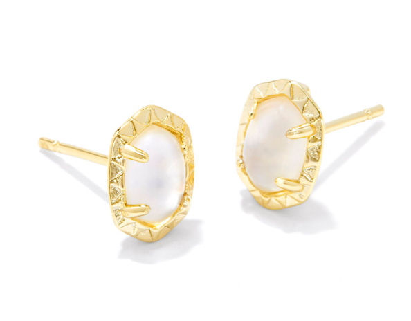 Daphne Yellow Gold Plated Ivory Mother of Pearl Stud Earrings by Kendra Scott