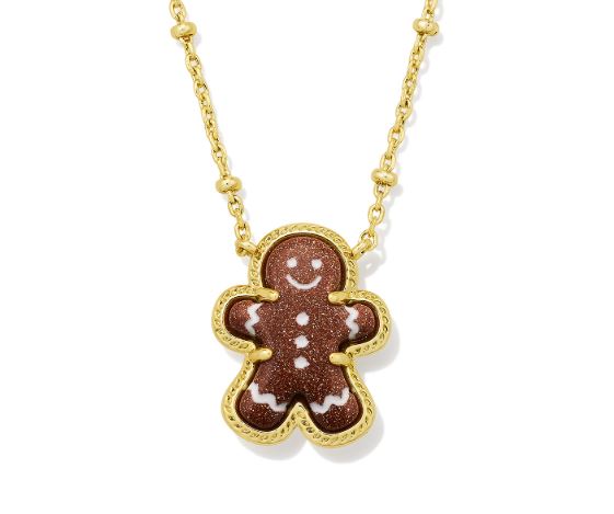 Gingerbread Gold Brown Goldstone Short Pendant Necklace by Kendra Scott