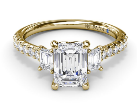 Yellow Gold Diamond Enchanted 3 Stone Emerald Cut Ring by Fana