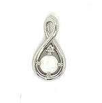 14K White Gold Opal & Diamond Pendant Necklace 18"