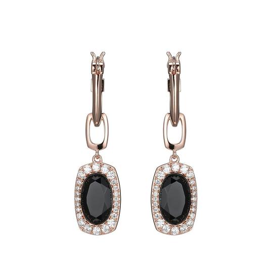 Sterling Silver Rose Plated Earrings with Black Agate by ELLE