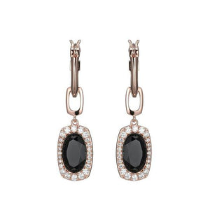 Sterling Silver Rose Plated Earrings with Black Agate by ELLE