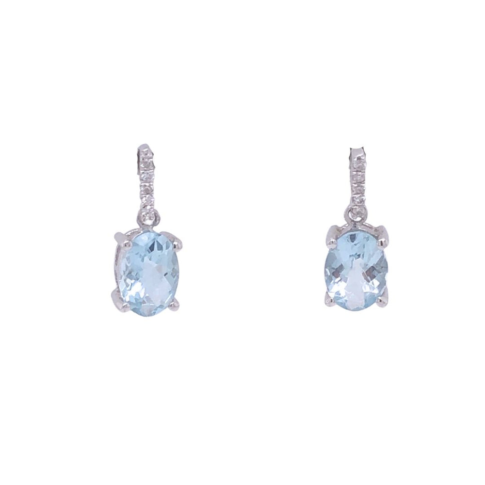 14K White Gold Aquamarine & Diamond Earrings