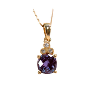 14K Yellow Gold 0.03cttw Diamond & 0.98ct Lab Alexandrite Necklace 18"