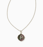 Letter P Silver Plated Disc Reversible Pendant in Black Mother of Pearl by Kendra Scott