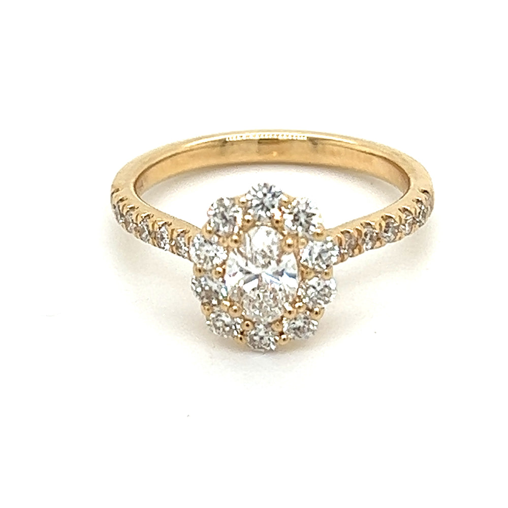 Yellow Gold Oval Lab Grown Diamond Engagement Ring with Halo