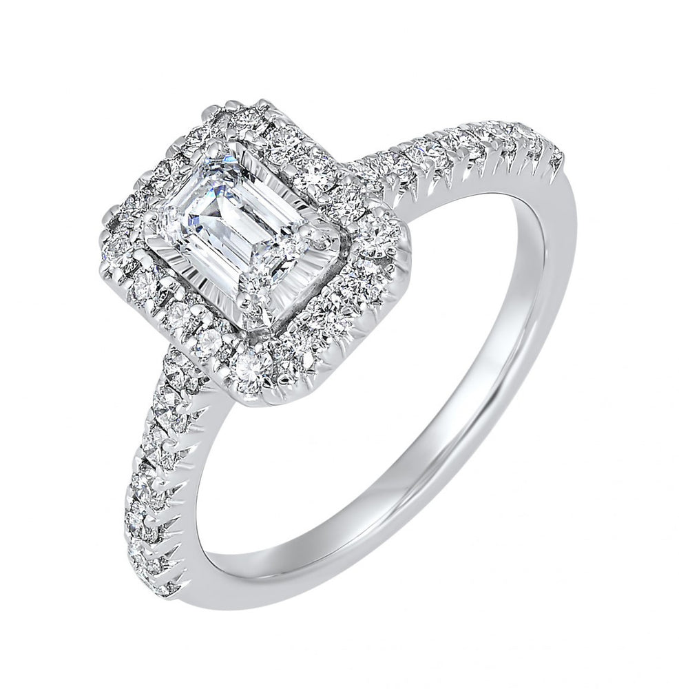 14K White Gold 0.50ct Emerald Center & 0.50cttw Diamond Halo Engagement Ring