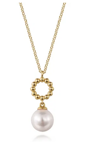 14K Yellow Gold Fresh Water Pearl Bujukan Drop Necklace by Gabriel