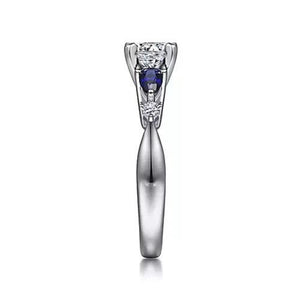 Elegant 14K White Gold Round Five Stone Sapphire and Diamond Engagement Semi-Mount Ring