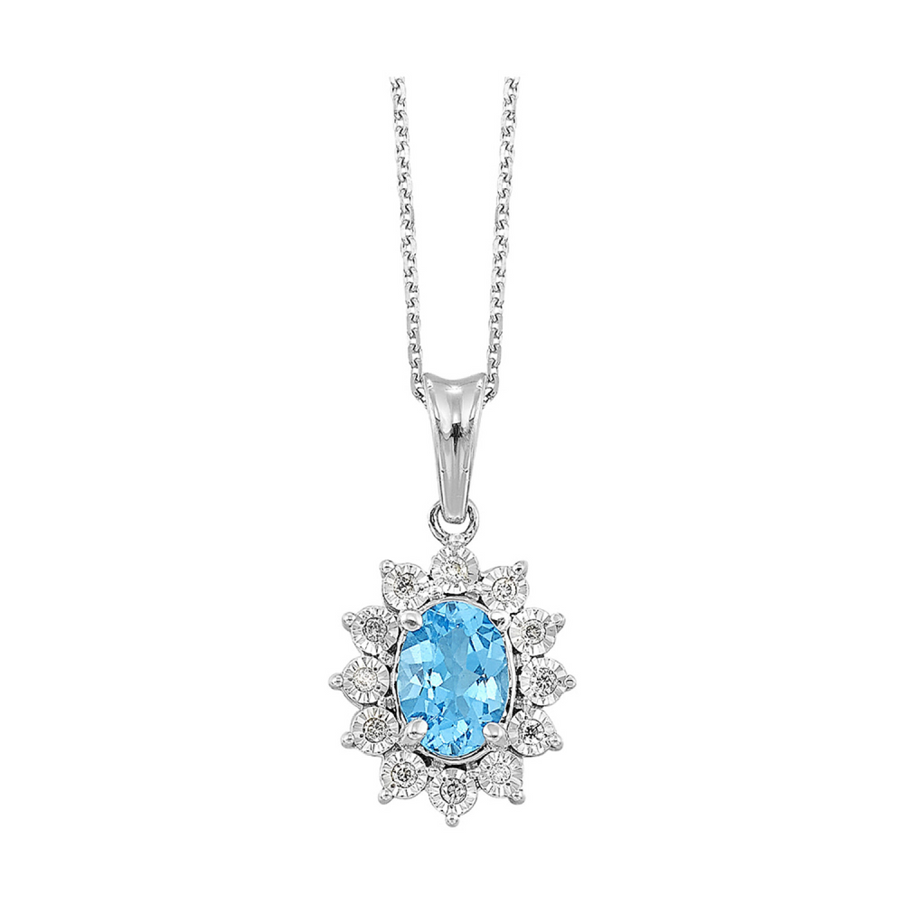 Sterling Silver 1.00ct Blue Topaz & 0.05cttw Diamond Pendant Necklace