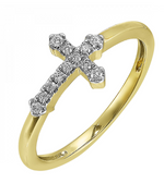 14K Yellow Gold 0.10cttw I1 H-I Diamond Cross Ring