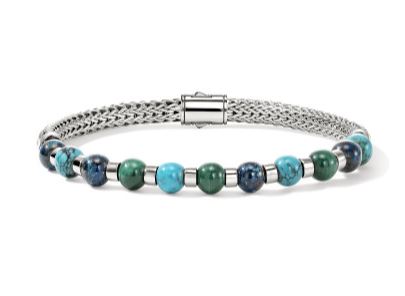 Men's Silver Bracelet with 6mm Treated Chrysocolla, Malachite, & Treated Turquoise by John Hardy