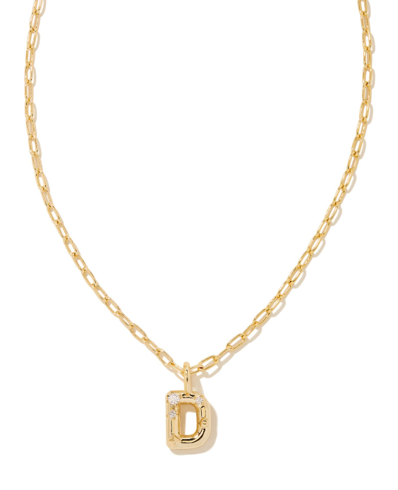 Crystal Letter D Gold Plated White CZ Short Pendant Necklace by Kendra Scott