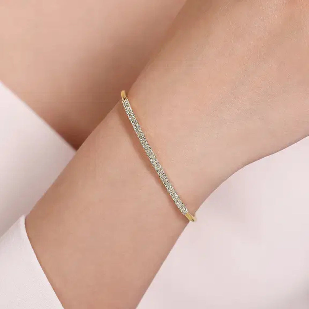 14K Yellow Gold Two Row Diamond Bangle